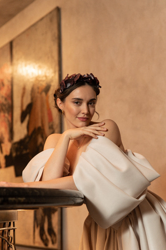 Květinová čelenka bordeaux